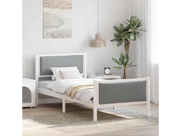 WDGJJFECNMUEHI Kiefernholz Bettrahmen modern Eleganz 90 x 190 cm Weiß Bettrahmen mit Kopfteil Hellgrau 90 x 190 cm Stoff, Polsterbett mit Lattenrost, Kiefernholz-Bettgestell mit Stauraum,