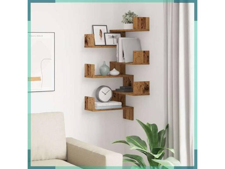 Étagère d'angle murale - 856607 - Vieux bois - Bois d'ingénierie - Lot de 2