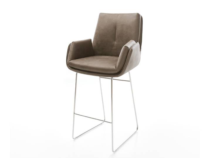 Barstuhl Clea-Flex Mikrofaser Taupe Vintage Kufengestell Edelstahl Silberfarben, Barstühle