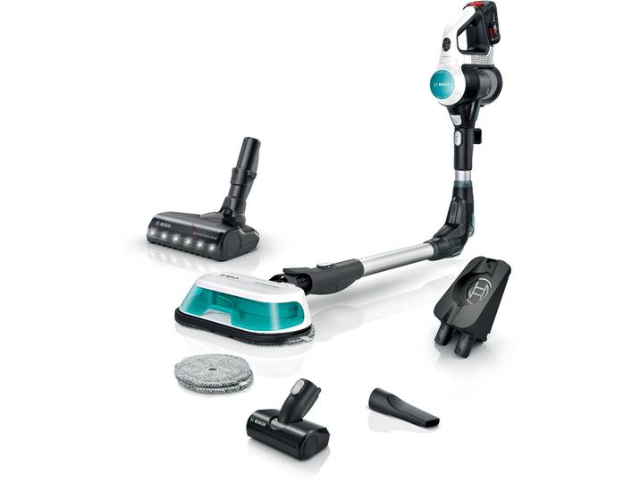 BOSCH Akku-Stielstaubsauger Unlimited 7 ProHygienic Aqua BKS71HYG4, 2in1 Saugen & Wischen , weiß, B:25,2cm H:131,5cm T:20,4cm, Akkusauger, Knickrohr, Hygiene-Filter, 10 J. Motorgarantie, Mini-Turbo-Düse, weiß, Akku-Stielstaubsauger