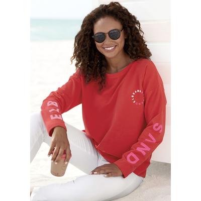 Sweatshirt ELBSAND "Anvor", Damen, Gr. M (38), rot, angeraute Sweatware, Obermaterial: 95% Baumwolle, 5% Elasthan, unifarben, figurumspielend hüftlang, Rundhals, Sweatshirts Sweatshirt, mit Logoprints auf den Ärmeln, sportlich-casual, Topseller