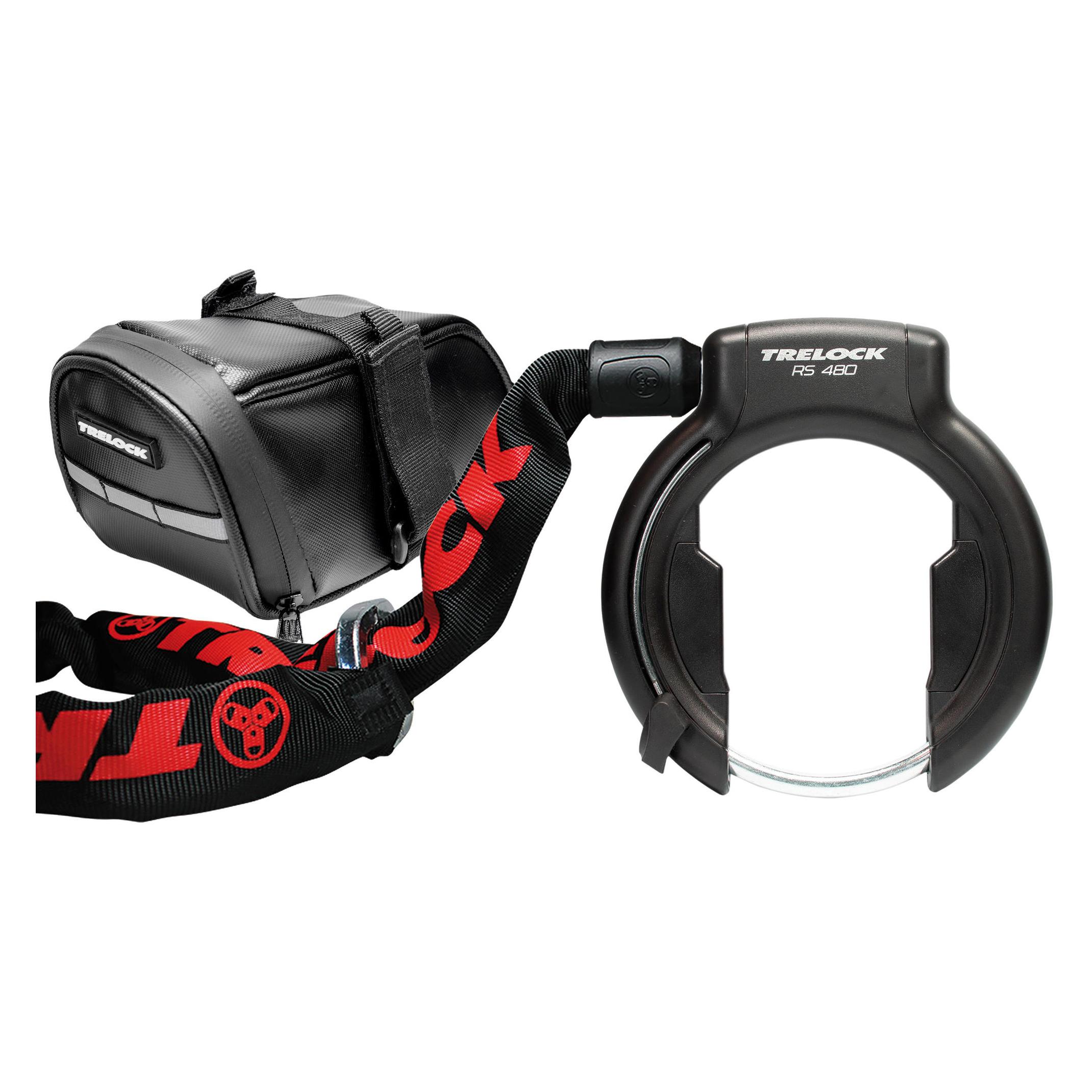 Trelock Rahmenschloss RS 480 Naz mit Einlegekette ZR 355 100/6 und Satteltasche (100 cm) (8006193)