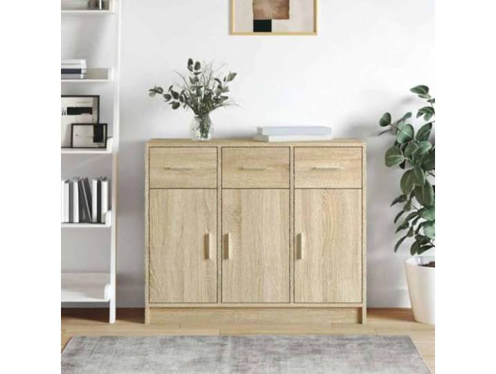 HEFZGDB Stabiles Sideboard mit Wandhalterung, Sideboard mit Präsentationsfläche für Deko, Klassisches mit zeitlosem Design, Sonoma-Eiche aus Holzwerkstoff mit großzügigem Stauraum, Buffet