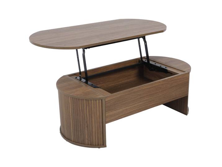 Couchtisch oval, höhenverstellbar, in Holzoptik, 120x60 cm