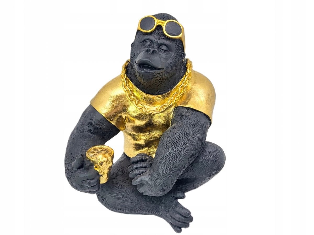 Merkloos Gorilla Figuur Zwart-Goud 25,5 cm