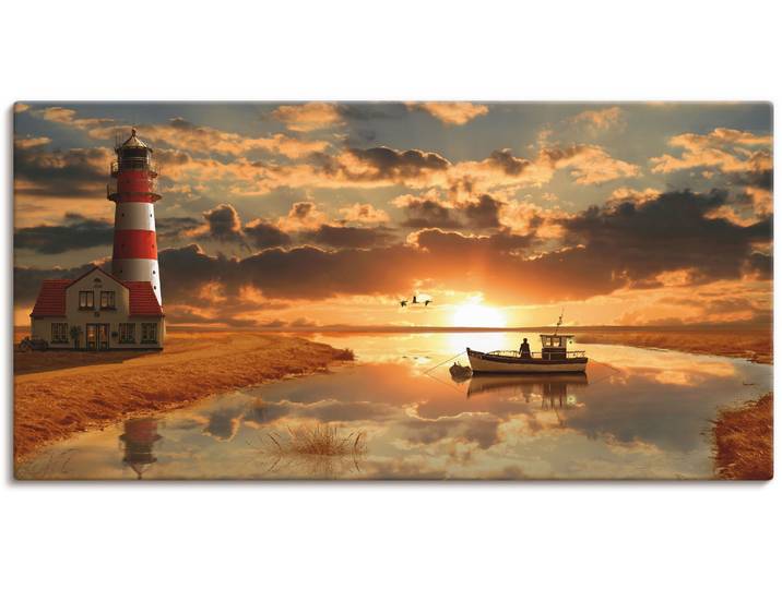 Wandbild ARTLAND Maritime Idylle beim Leuchtturm , orange (farbe bild(er): orange), B:60cm H:30cm, Bilder, Wandbild, als Leinwandbild, Poster in verschied. Grössen
