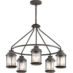 Kronleuchter Hängeleuchte Deckenlampe Stahl Glas Zink D 66,3 cm 5 Flammig