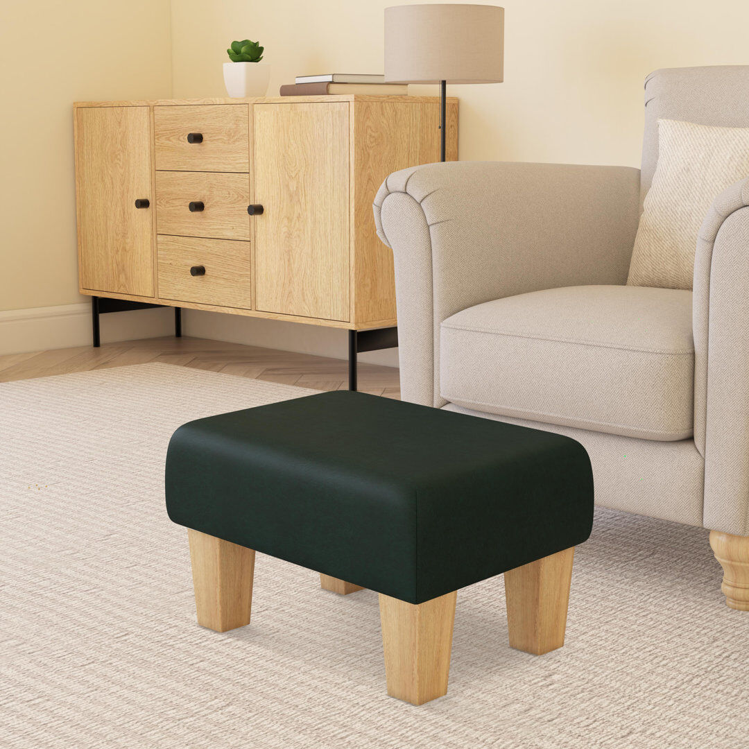 ClassicLiving Acierno Natural Wood Contemporary Leg - Faux Leather Natural/Leaf Green 27.5cm H X 45cm W X 45cm D