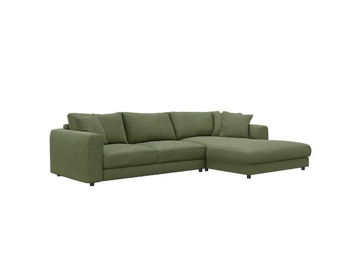 Ecksofa mit Longchair Grün/Grün Cordstoff Snor 286cm Longchair davorstehend rechts Modern
