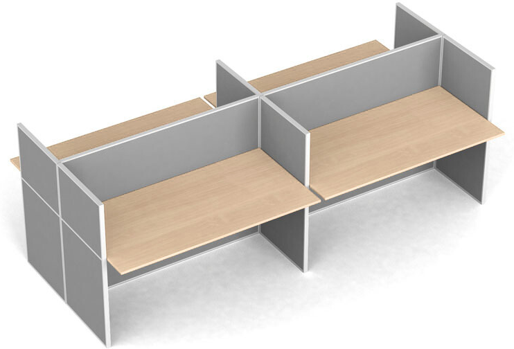 B2B Partner Büroschreibtisch mit Textil-Trennwänden, 4 Plätze, grau/Birke