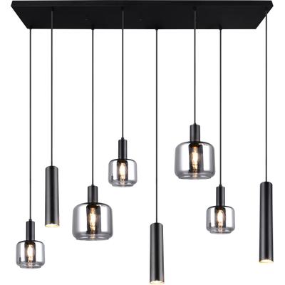 TRIO LEUCHTEN Pendelleuchte "MATARO, Hängelampe schwarz, Leuchtmittel wechselbar", schwarz matt, rauchglas, 8, H: 150cm, 1 Stk., Leuchten, mit chrombedampften Glas Lampenschirmen smokefarbig, Pendelleuchte