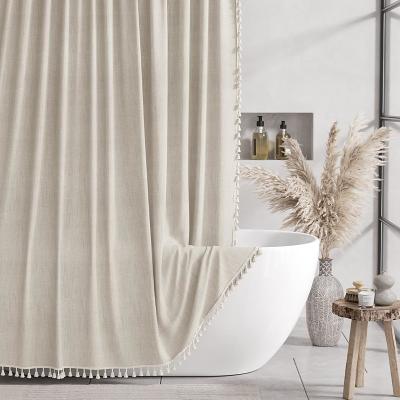 LightInthebox Boho Shower Curtains for Bathroom, Farmhouse Shower Curtain with Tassels, Sage Green Shower Curtain Set, Faux Linen Fabric Shower Curtain with 12 Hooks, Hotel Quality