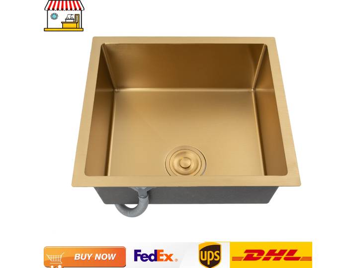 Évier de cuisine en acier inoxydable doré 3L avec tuyaux de drainage Évier de comptoir/encastrable 50x45cm