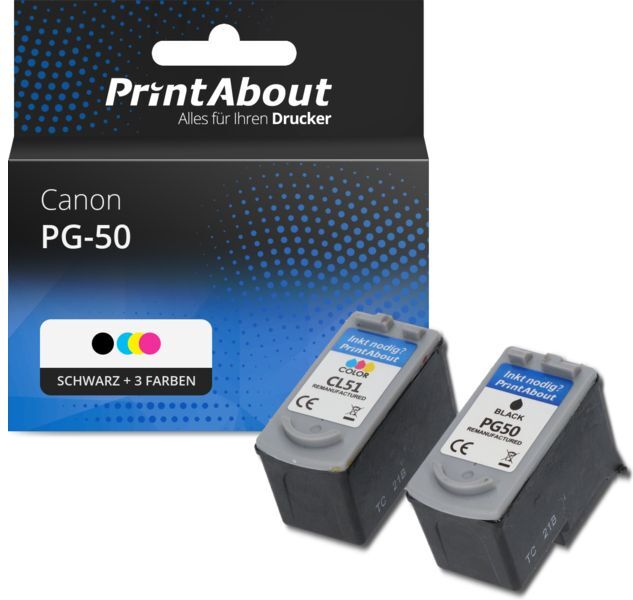 PrintAbout Druckerpatrone kompatibel mit Canon PG-50 / CL-51 - Schwarz + 3 Farben - Multipack