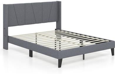 Costway Full/Queen Size Bed Frame with Wingback Headboard and Wood Slat Support-Queen Size