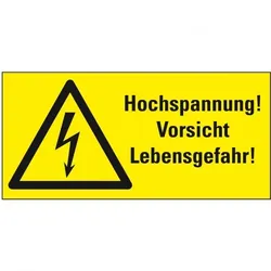 Aufkleber I Warn-Kombischild Hochspannung! Vorsicht Lebensgefahr!, praxisbewährt, Folie, 74x37mm, BGV A8