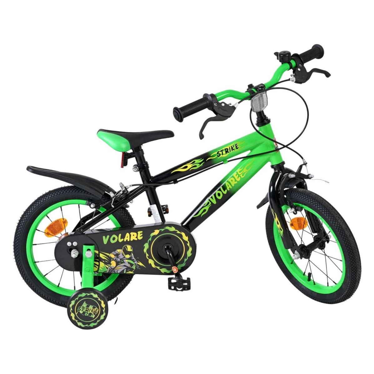 Volare Strike Kinderfahrrad 14 Zoll für Jungen in Schwarz/Grün mit zwei Handbremsen (14") (72629445)