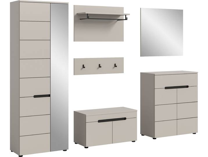 Garderoben-Set HOME AFFAIRE Rehat, Garderobenkombination, Breite 255cm , kaschmir, B:255cm H:190cm T:37cm, Holzwerkstoff, Kastenmöbel-Sets, Garderoben-Set, Garderobenkombination, Kombination, Set, Flurgarderobe, Diele
