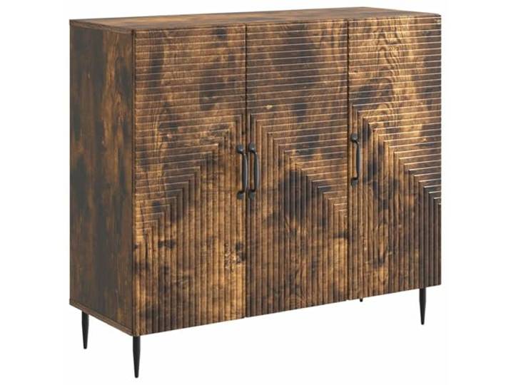 Sideboard Geräucherte Eiche 89 x 34,5 x 80 cm Holzwerkstoff Vintage Design, modernes Design, rechteckig, Regalflächen, 90°-Pendeltüren, stylische Griffe, feuchtes Tuch