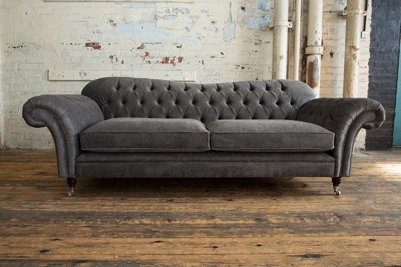 Chesterfield 3-zits bank met lederen bekleding