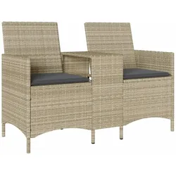 vidaXL Gartensofa 2-Sitzer mit Tisch und Kissen Hellgrau Poly Rattan