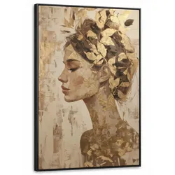 LEINWAND Bilder mit Rahmen - Frau - Gold - Abstrakt - Textur - 80x120