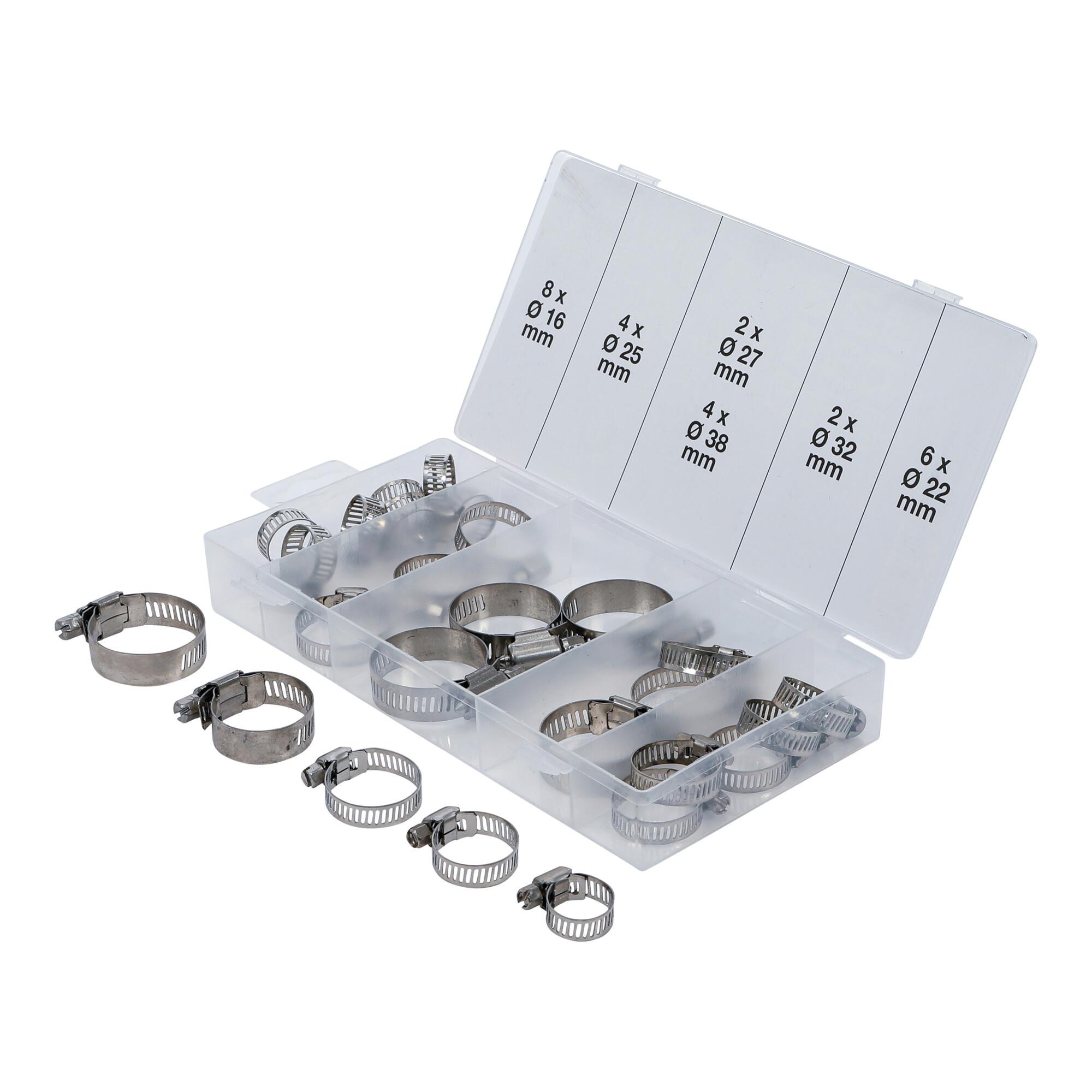 BGS Schlauchklemmen-Sortiment 8055-1, rostfrei, Ø 16 - 38 mm, 26-tlg. ; BGS technic)