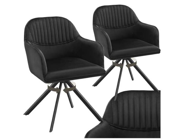 tectake® Esszimmerstuhl drehbar, Armlehnstuhl drehbar, ergonomischer Stuhl Samt, Stühle für Esszimmer, Möbel für Wohnzimmer, Arbeitszimmer, Esstisch, Schminktisch - 2er Set - schwarz/schwarz