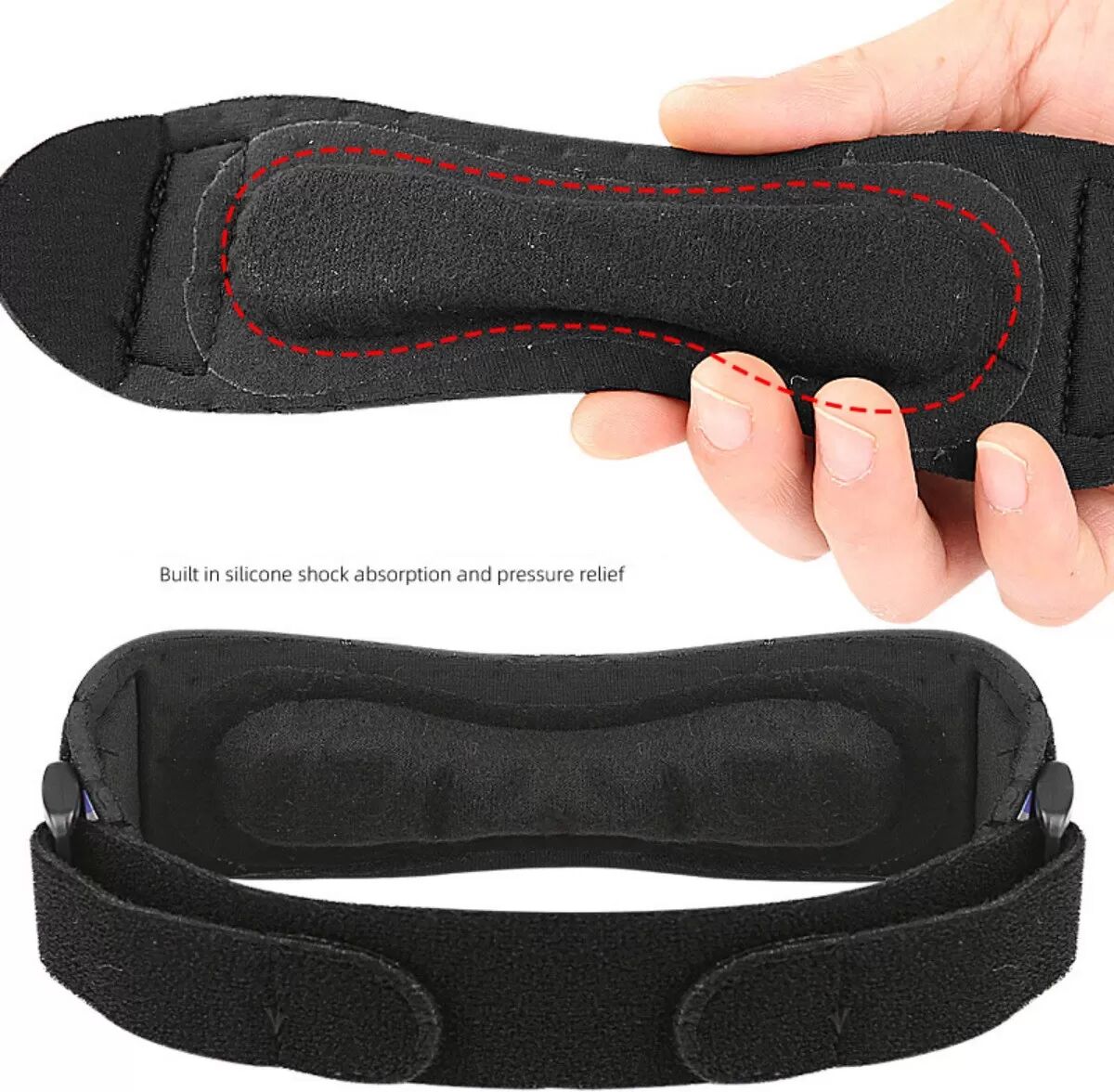 INF Kniebandage mit Patellarriemen (1 Paar) – Silikon, stoßdämpfend, verstellbare Kompression für Outdoor-Seilspringen und Schwarz+Rot