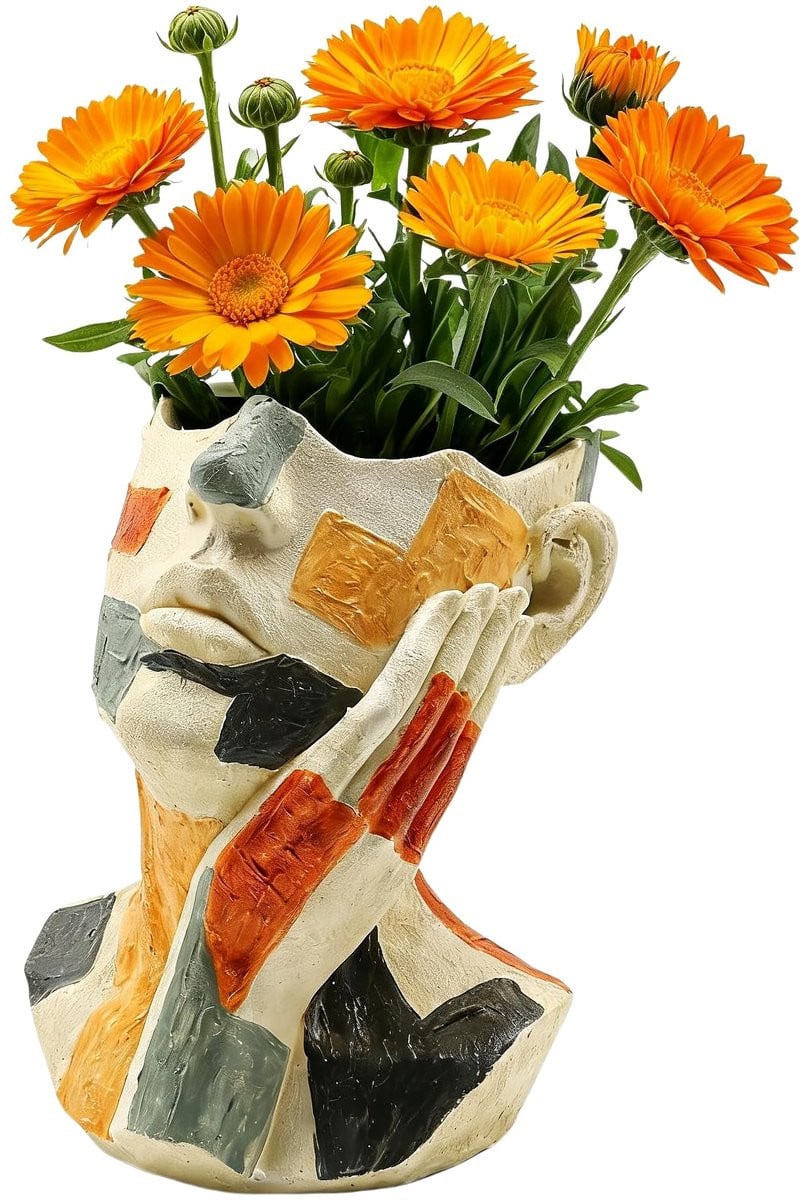 Omgoods Abstracte Gezichtsvaas met Kleurrijke Ontwerpen voor Moderne Decoratie