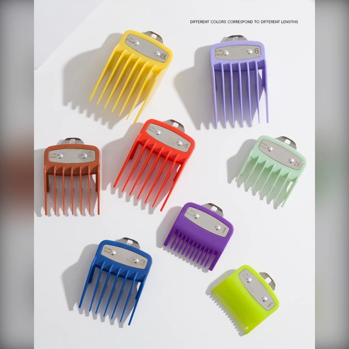 INF 10-teiliges Haarschneider-Aufsatz-Set – Mehrfarbige PVC Präzisions-Führungs-Kämme mit Metall-Schnappclip und transparenter Schwarz