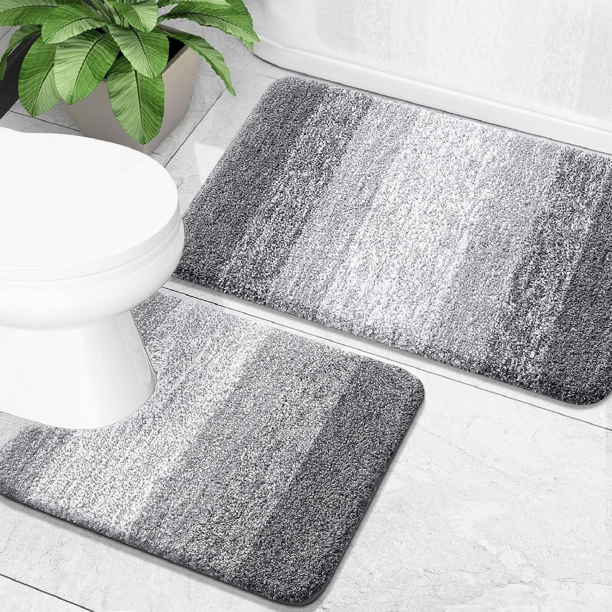 Luxe Badkamerset van 2 Delen: Zacht Absorberend Microvezel Badmat en U-Vorm Toiletkleed