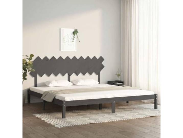 YNGBHFNOP Massives Kiefernholz Modernes Design Lattenrost Grau 200x200 cm Massivholzbett Grau 200x200 cm Bettgestell mit Kopfteil Kiefernholz Lattenrahmen Schlafzimmer Moebel