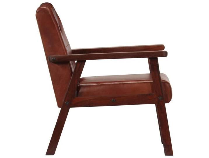 Fauteuil - SALALIS - SP5394 - Cuir véritable - Bois d'acacia massif - Marron