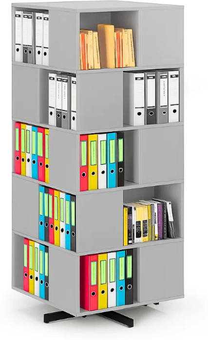 B2B Partner Drehbares Regal, 800×800×1932 mm, 4x 5 Fächer, grau
