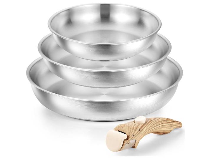Ensemble de poêles en acier inoxydable KOCH SYSTEME CS avec poignée amovible pour la cuisine