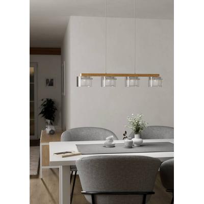 EGLO Hängeleuchte "PORTICO-Z Hängelampe Holz weiß, ZigBee 3.0, Timer, Pendelleuchte", weiß (weiß, braun weiß, klar), 4, Ø 0cm H: 110cm, 1 Stk., Leuchten, App / Sprachsteuerung Alexa, 88x15x110cm, exkl. Fernbedienung, Hängeleuchte