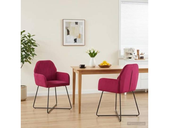 KTHLBRH 2er Set Esszimmerstühle Samt Weinrot 55x50x84 cm mit Metallrahmen Veloursbezug weich, Metallrahmen stabil, ergonomische Form, pflegeleichte Oberfläche, moderne Optik