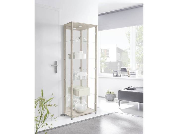Vitrinenschrank Exhibit II 58 x 172 x 33cm Braun/Beige/Eiche Sonoma Dekor