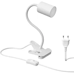 ledscom.de Klemmleuchte WAIKA Schwanenhals Schalter weiß matt + LED Lampe warmweiß 3-Stufen Dimmen 500lm