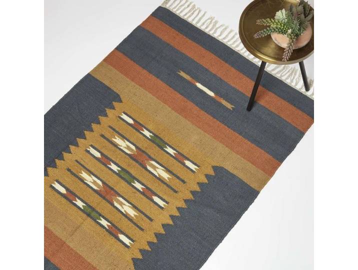 Tapis Kilim en coton et jute bleu Lundi 160 x 230 cm