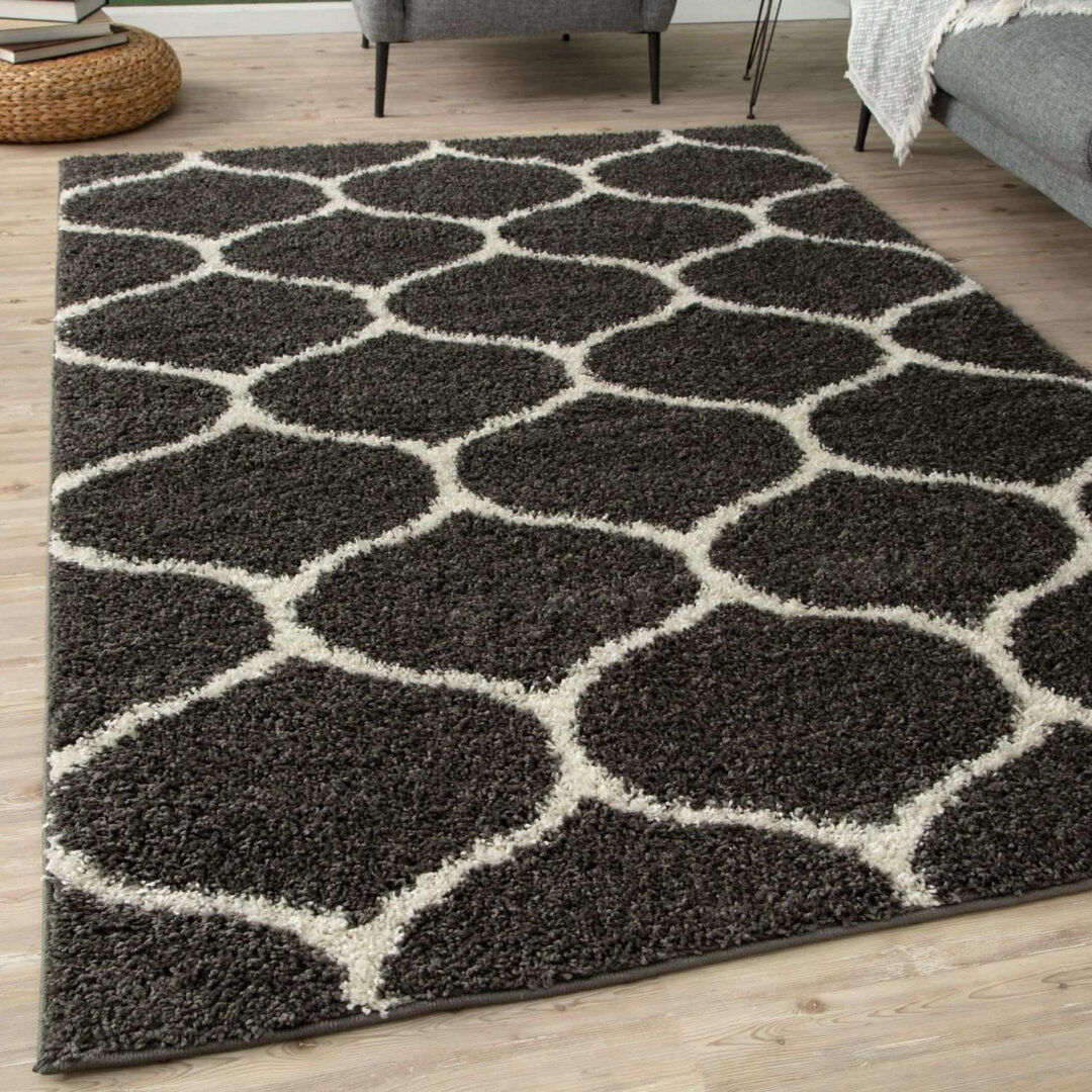 THE RUGS Myshaggy Collection Rugs Trellis Design in Dark Grey Dark Grey Rectangle 240 x 340 cm
