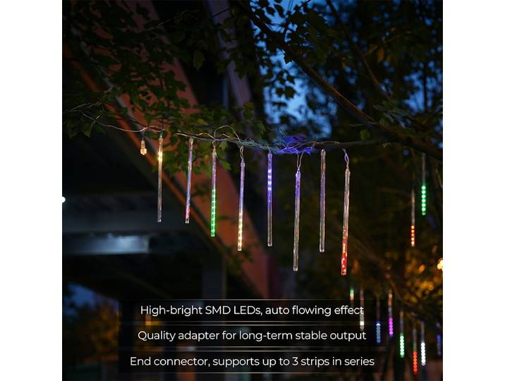 Guirlande Lumineuse M.TK Pluie de Météores avec 15 Tubes 720 LED Gouttes de Pluie Étanches Effet Chute de Neige pour Sapin de Noël (Multicolore)
