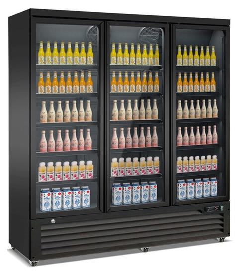 Gastro Getränkekühlschrank | Flaschenkühlschrank | Gewerbekühlschrank | 3 Glastüren | Schwarz | 1600 Liter | +2 bis +10 °C