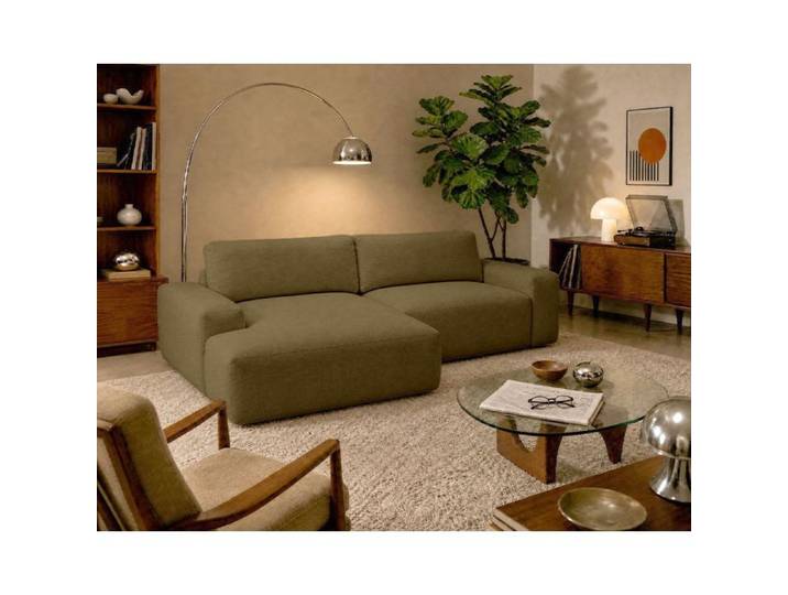 Tama - Canapé d'angle gauche 4 places convertible avec coffre en tissu - Vert