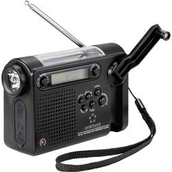 Renkforce RF-CR-200 Kofferradio UKW, MW, KW Notfallradio wiederaufladbar, Solarpanel, Handkurbel, Weckfunktion, Taschenlampe Schwarz RF-4694806