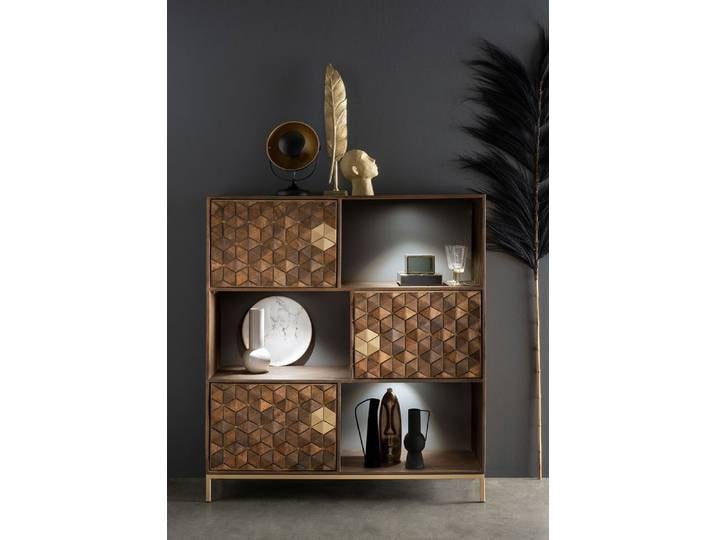 Standregal 130x143cm 'Assuan' Mango & Metall goldfarbig WZ-0462