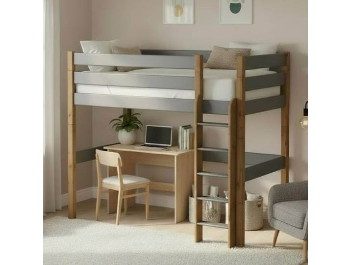 Hochbett Stockholm 2 – Kiefer basaltgrau/gelaugt geölt