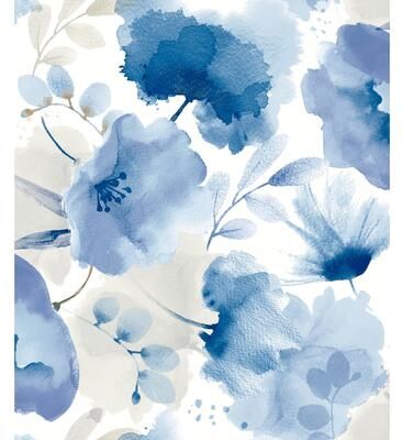 York Wallcoverings Watercolor Bouquet Cobalt Wallpaper