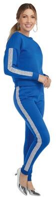 Masseys Rhinestone Jogger Set Casual in Cobalt, Size Large, Cotton/Spandex